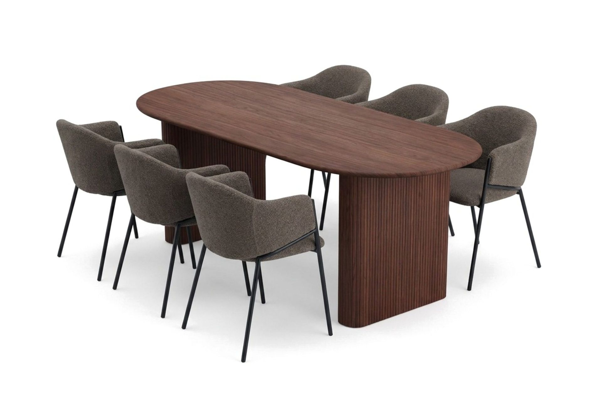 Noira oval spisegruppe 180 cm med 6 Filip spisestoler - Valnøtt
