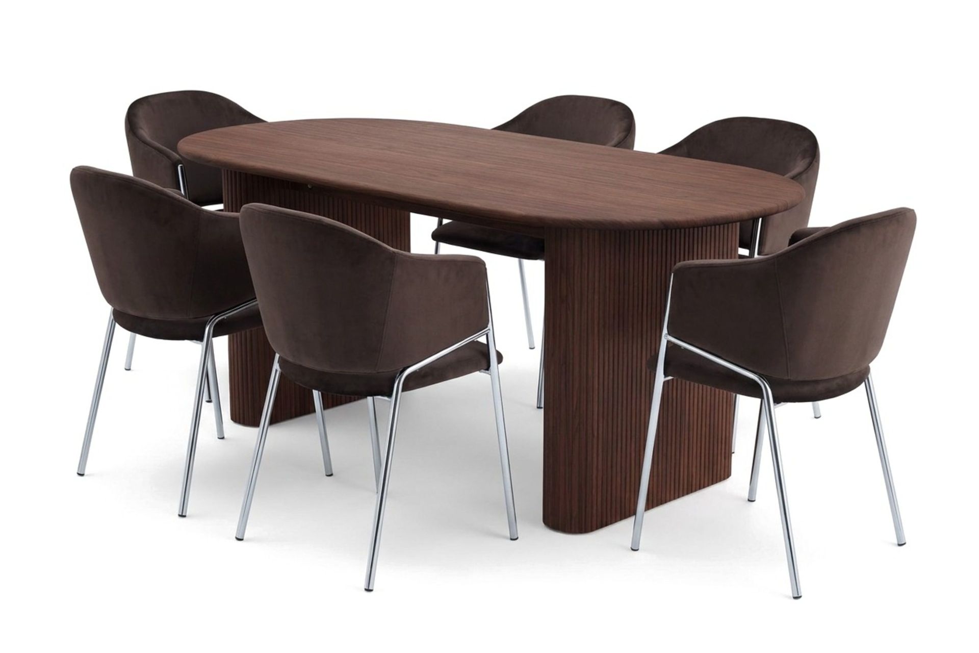 Noira oval spisegruppe 180 cm med 6 Filip spisestoler - Valnøtt