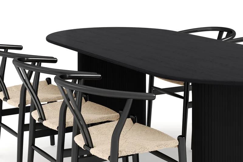 Noira Oval spisegruppe 220 cm i træ med 6 stole - sort - Møbler - Bord - Spisegrupper