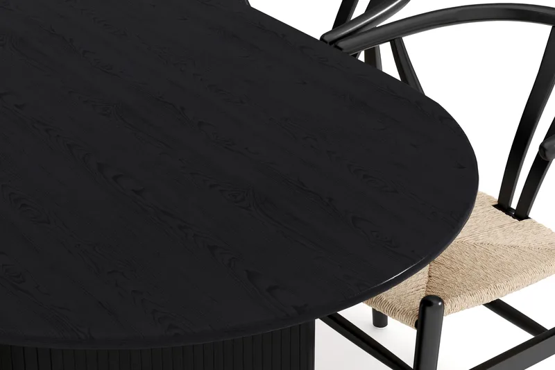 Noira Oval spisegruppe 220 cm i træ med 6 stole - sort - Møbler - Bord - Spisegrupper