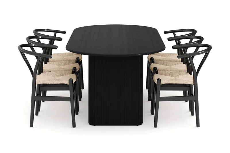 Noira Oval spisegruppe 220 cm i træ med 6 stole - sort - Møbler - Bord - Spisegrupper