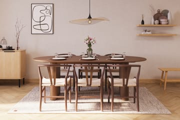 Noira Oval Spisegruppe 220 cm Massiv Valnøtt med 6 Dastoori Spisestoler - Ribbet / Natur / Mørkebrun / Brunt Tre - Møbler - Bord - Spisegrupper