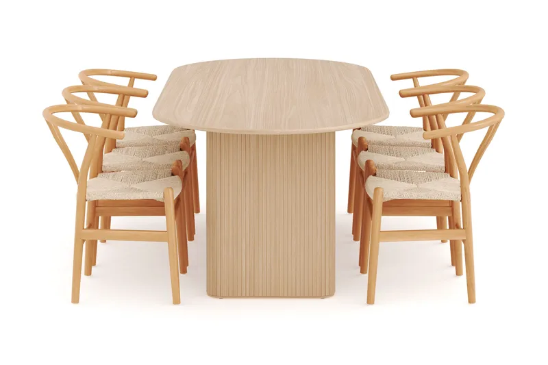 Noira Oval Spisegruppe 220 cm med 6 Dastoori Spisestoler - Natur - Møbler - Bord - Spisegrupper