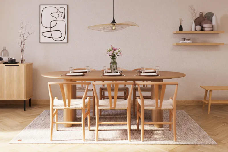Noira Oval Spisegruppe 220 cm med 6 Dastoori Spisestoler - Natur - Møbler - Bord - Spisegrupper