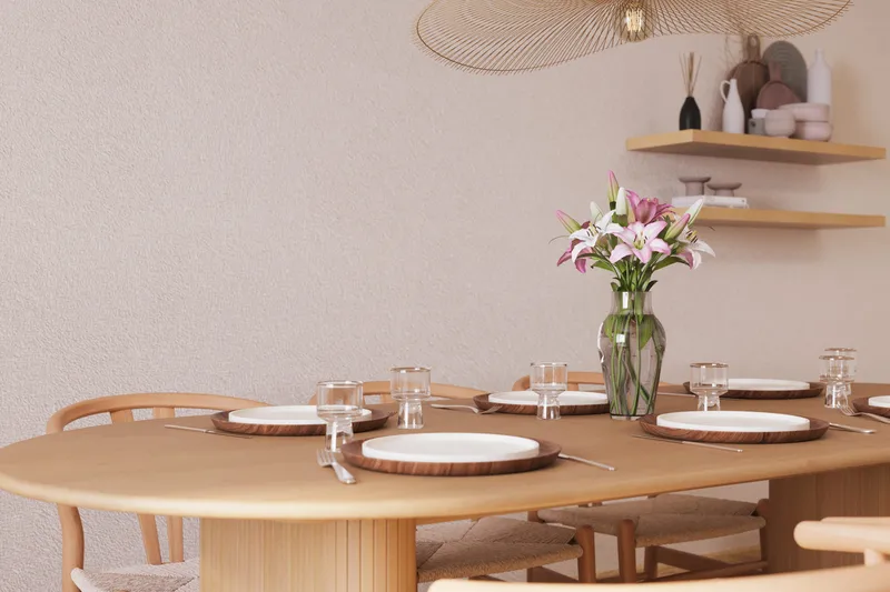 Noira Oval Spisegruppe 220 cm med 6 Dastoori Spisestoler - Natur - Møbler - Bord - Spisegrupper