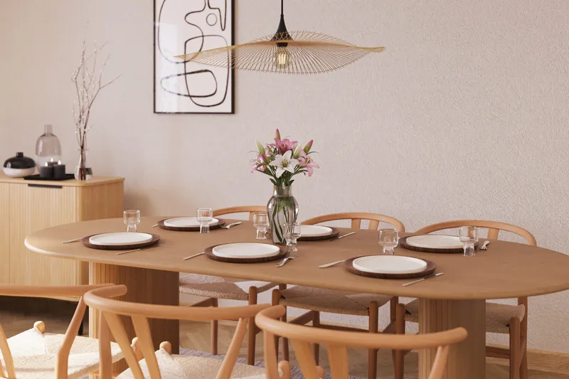 Noira Oval Spisegruppe 220 cm med 6 Dastoori Spisestoler - Natur - Møbler - Bord - Spisegrupper