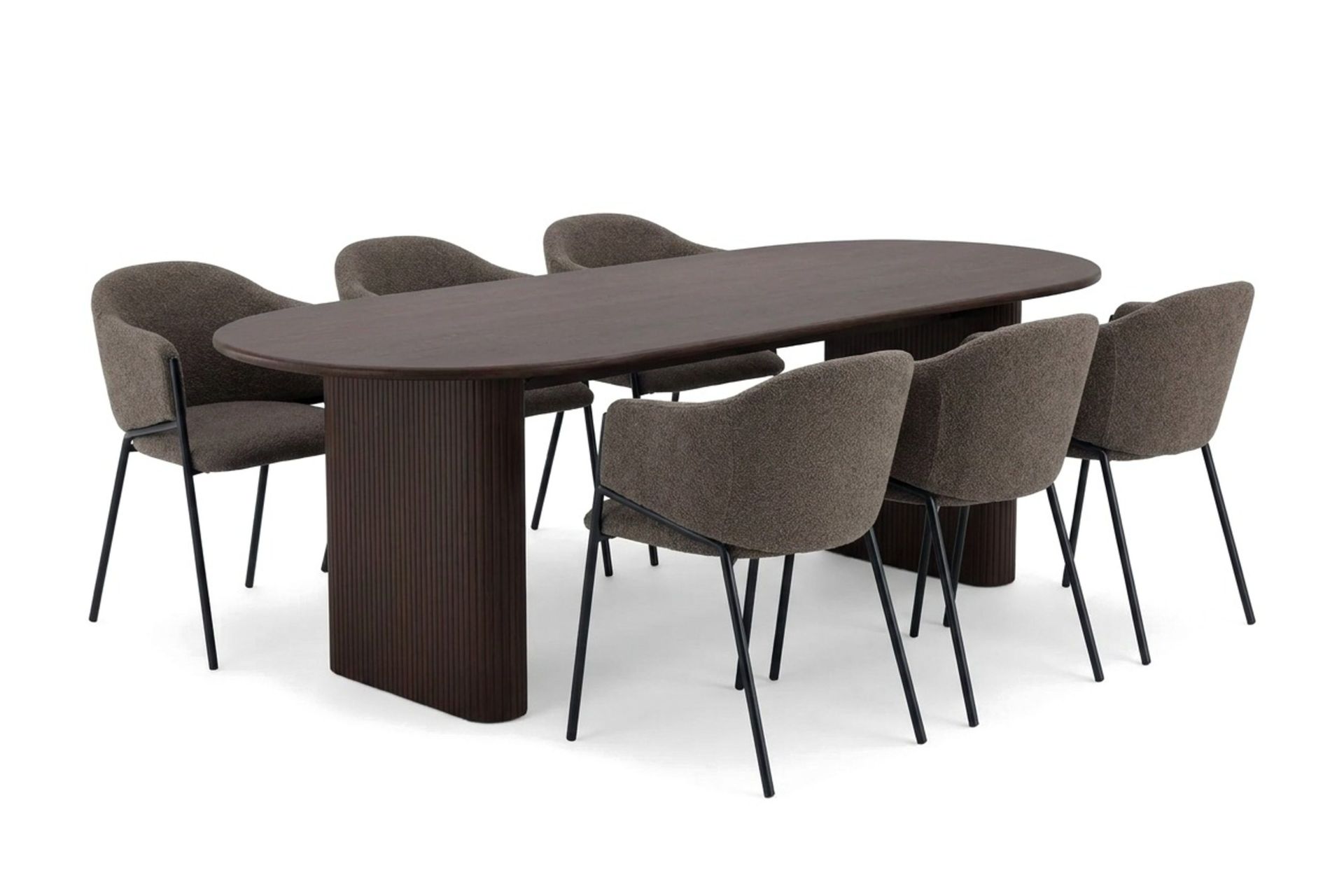Noira oval spisegruppe 220 cm med 6 Filip spisestoler - Røkt eik
