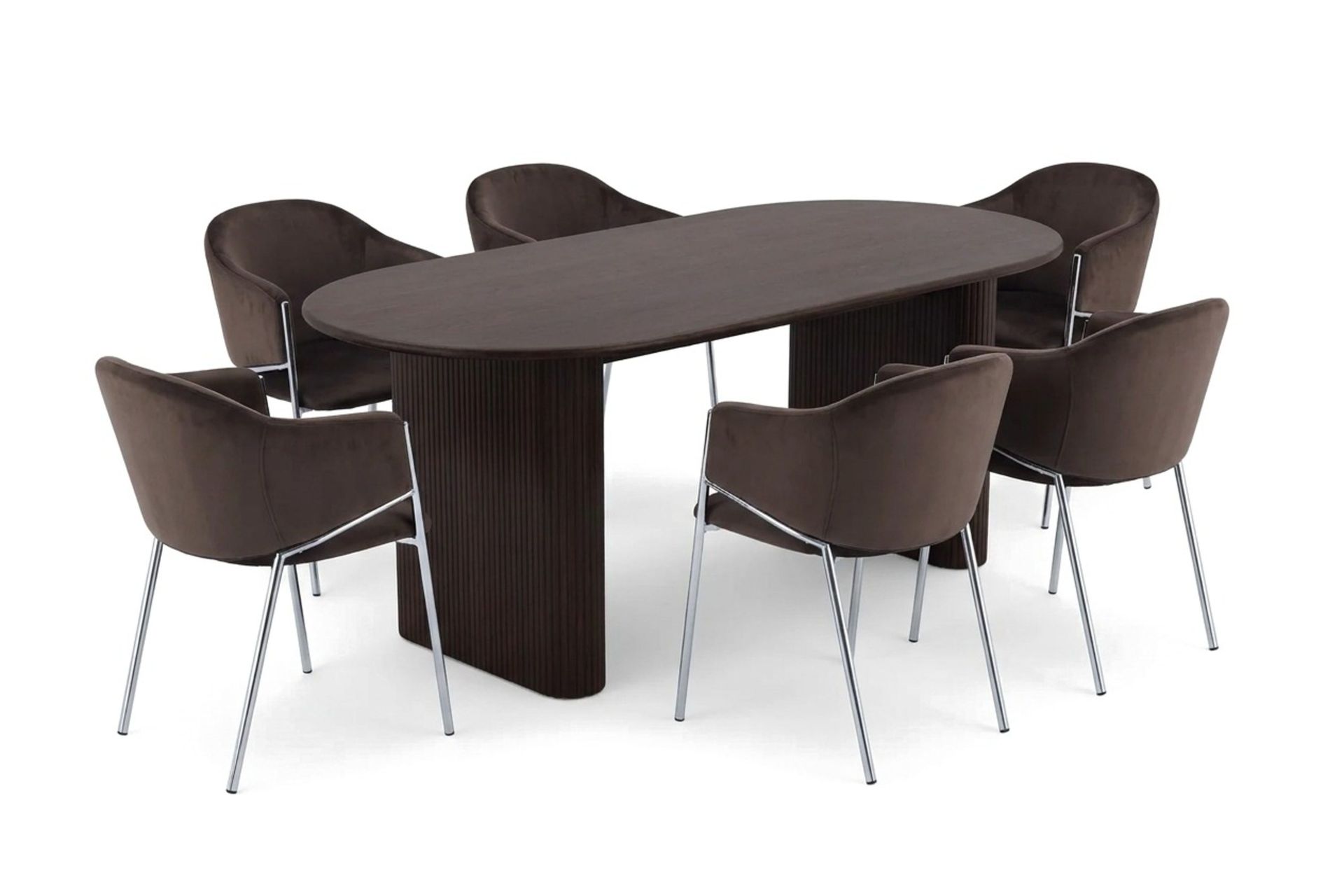 Noira oval spisegruppe 220 cm med 6 Filip spisestoler - Røkt eik