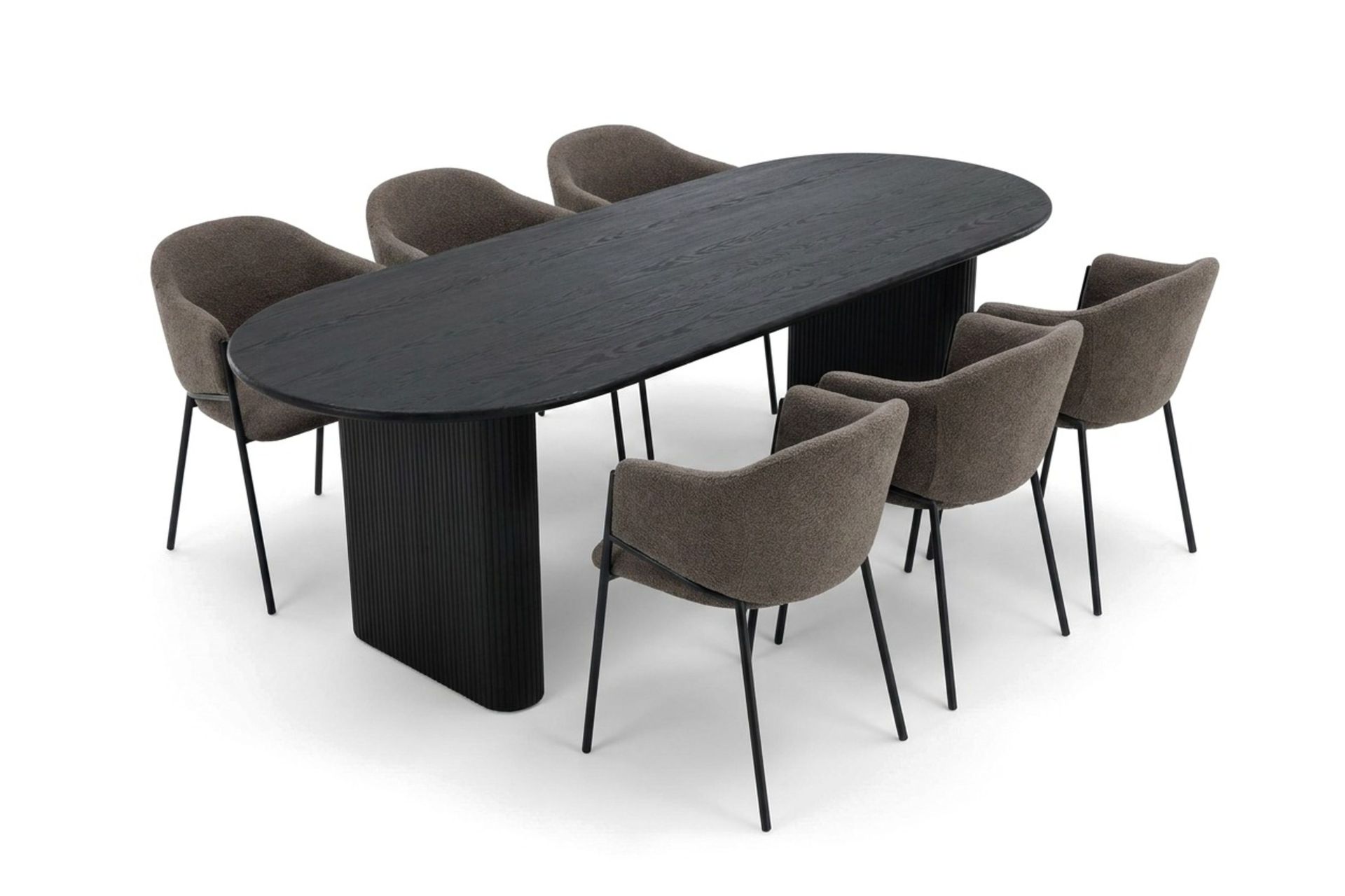 Noira oval spisegruppe 220 cm med 6 Filip spisestoler - Svartbeiset eik