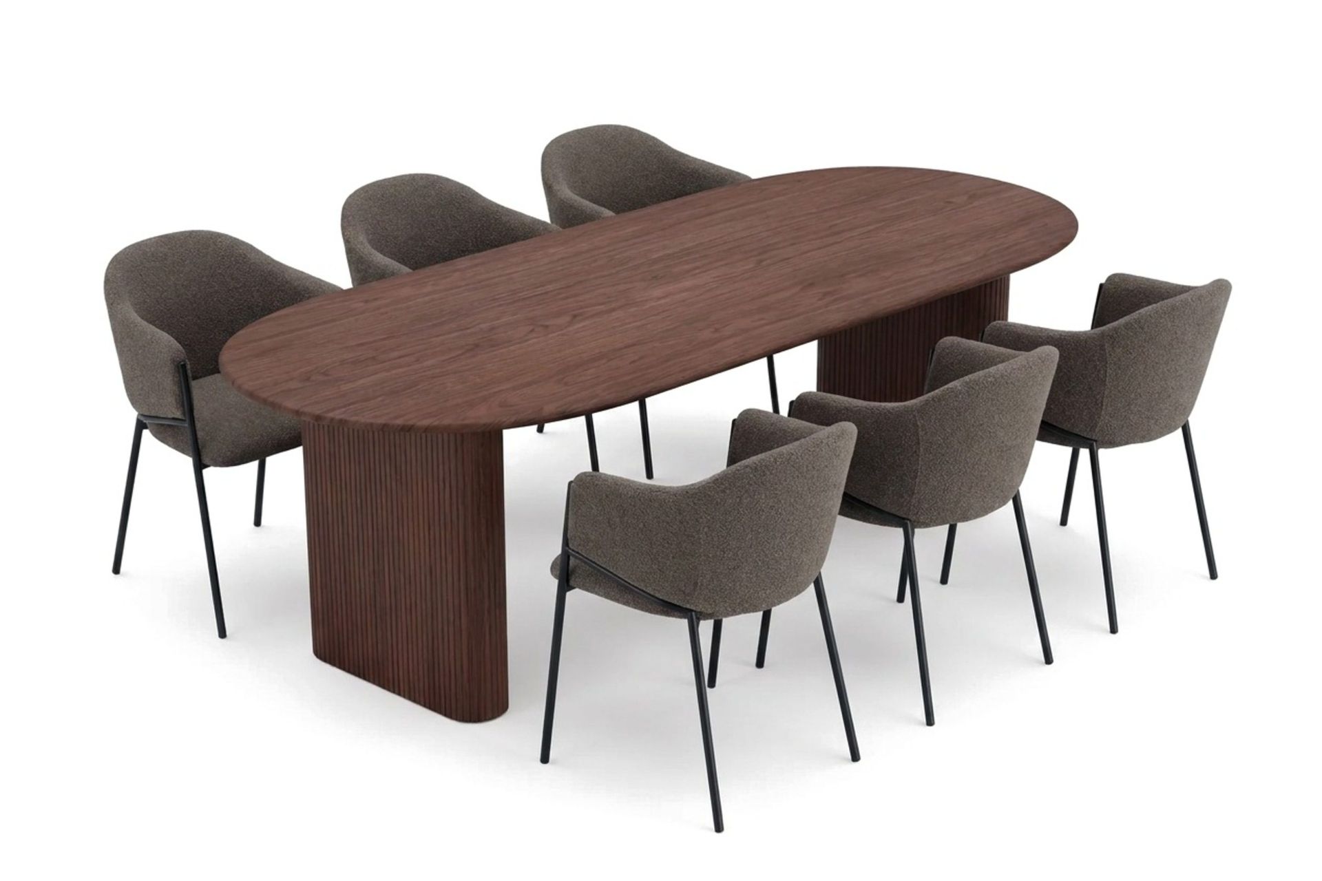 Noira oval spisegruppe 220 cm med 6 Filip spisestoler - Valnøtt