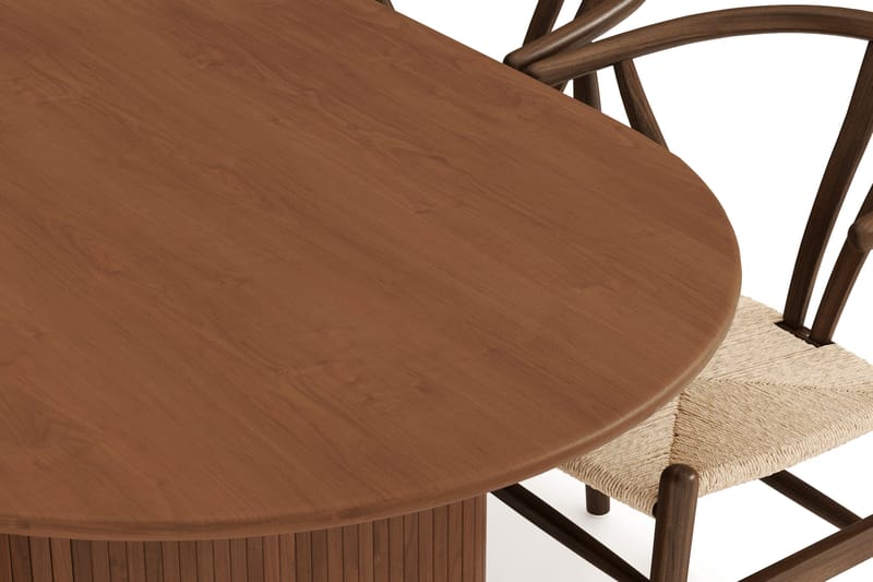 Noira Oval Spisegruppe 220 cm Valnøtt med 6 Dastoori Spisestoler - Ribbet / Natur / Mørkebrun / Brunt Tre - Møbler - Bord - Spisegrupper