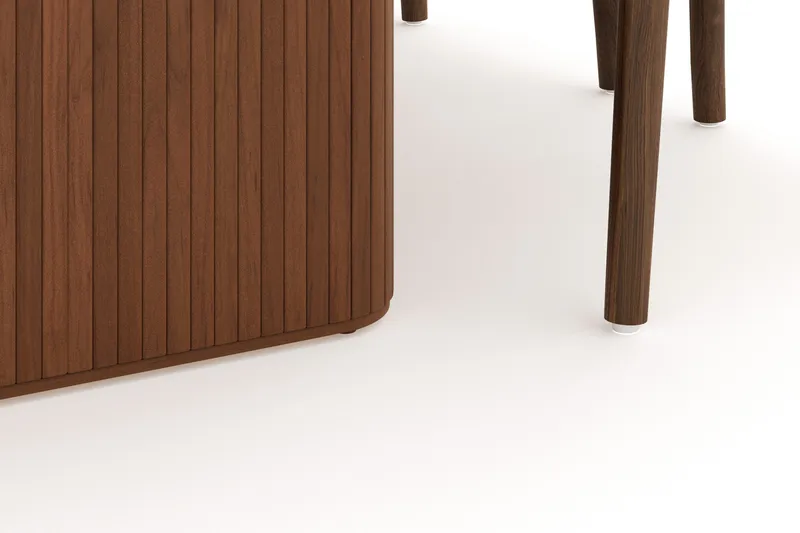 Noira Oval Spisegruppe 220 cm Valnøtt med 6 Dastoori Spisestoler - Ribbet / Natur / Mørkebrun / Brunt Tre - Møbler - Bord - Spisegrupper