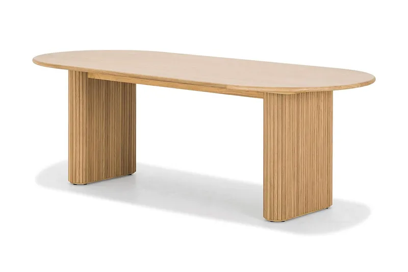 Noira Ovalt Spisebord 220 cm Eik + 6 Nibe stol beige med eikeben - Natur/Beige - Møbler - Bord - Spisegrupper