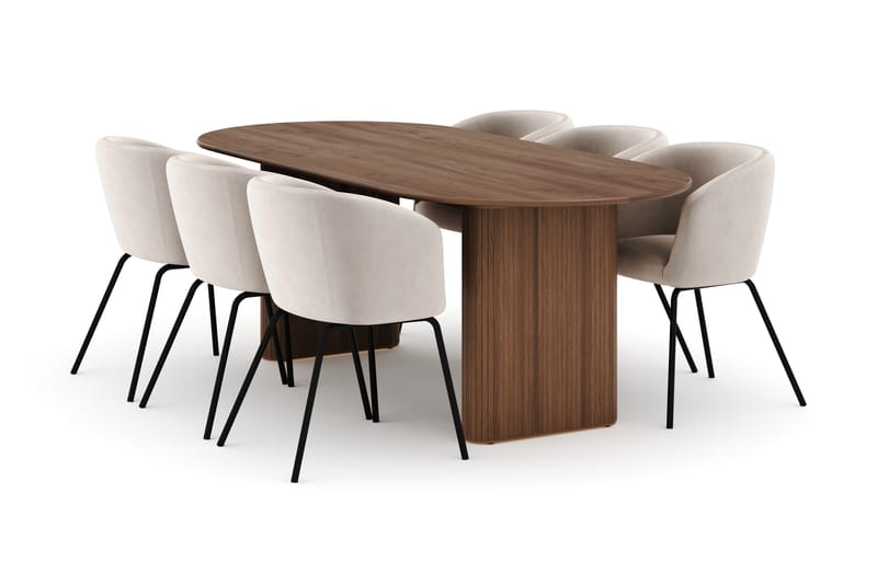 Noira Ovalt Spisebord 220 cm med 6 Berit Stoler - Brun - Møbler - Bord - Spisegrupper