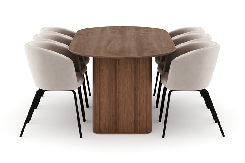 Noira Ovalt Spisebord 220 cm med 6 Berit Stoler - Brun - Møbler - Bord - Spisegrupper