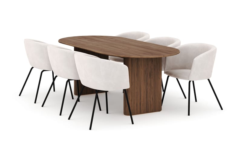 Noira Ovalt Spisebord 220 cm med 6 Berit Stoler - Brun - Møbler - Bord - Spisegrupper