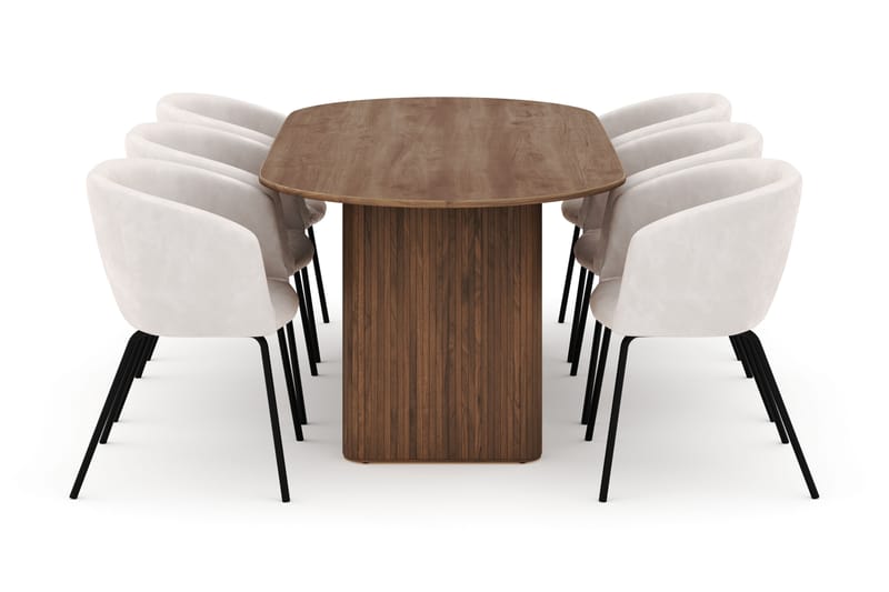 Noira Ovalt Spisebord 220 cm med 6 Berit Stoler - Brun - Møbler - Bord - Spisegrupper