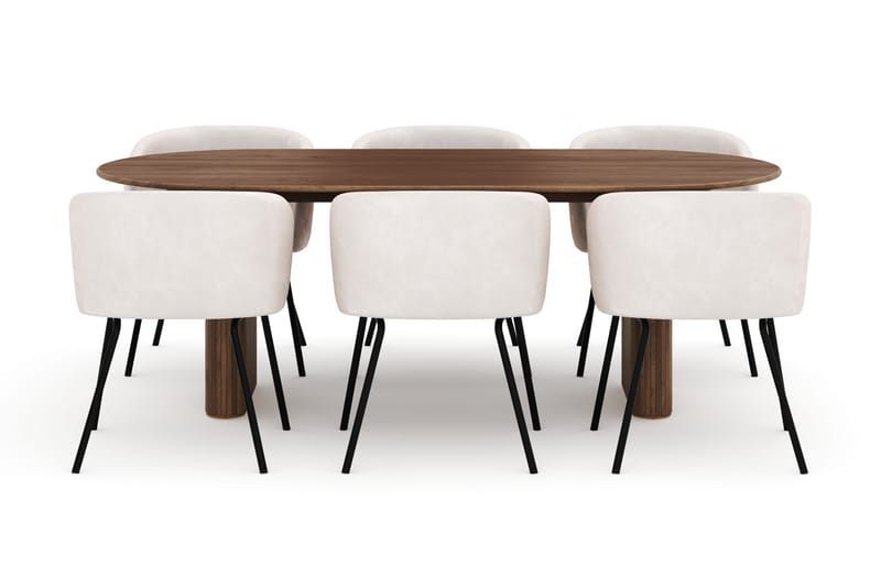 Noira Ovalt Spisebord 220 cm med 6 Berit Stoler - Brun - Møbler - Bord - Spisegrupper