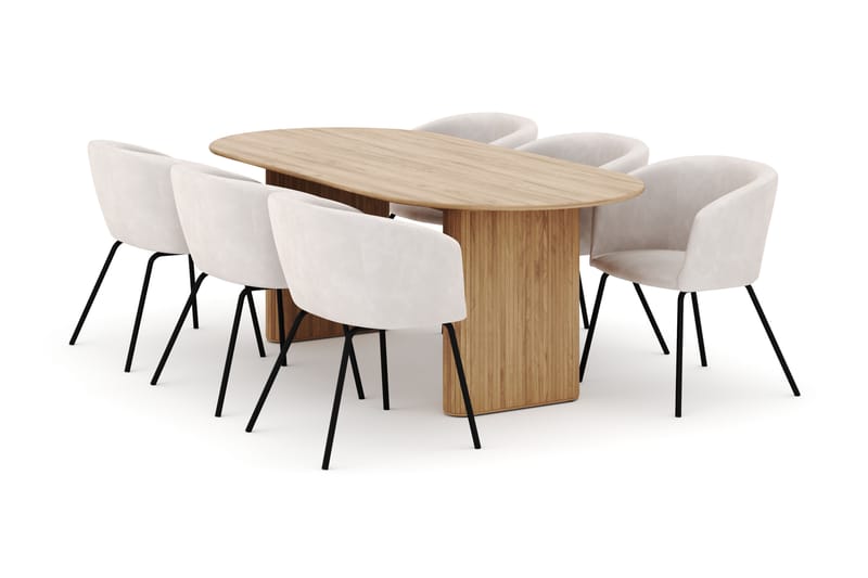 Noira Ovalt Spisebord 220 cm med 6 Berit Stoler - Natur - Møbler - Bord - Spisegrupper