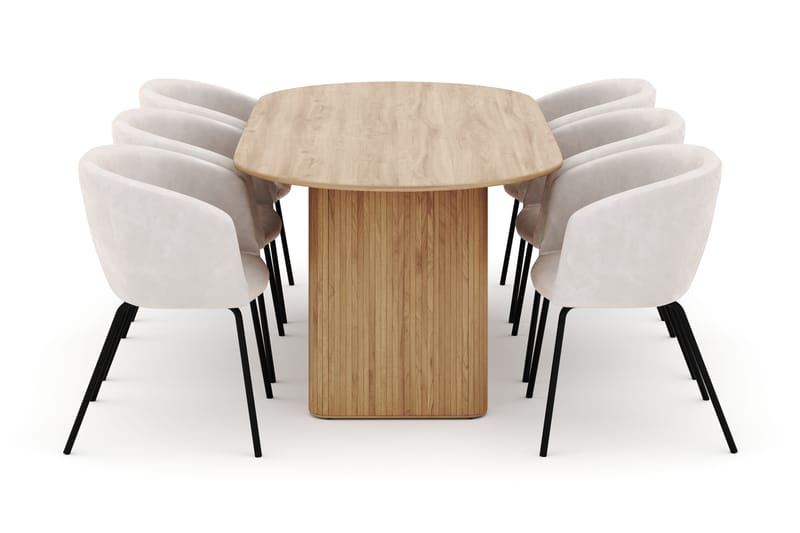 Noira Ovalt Spisebord 220 cm med 6 Berit Stoler - Natur - Møbler - Bord - Spisegrupper