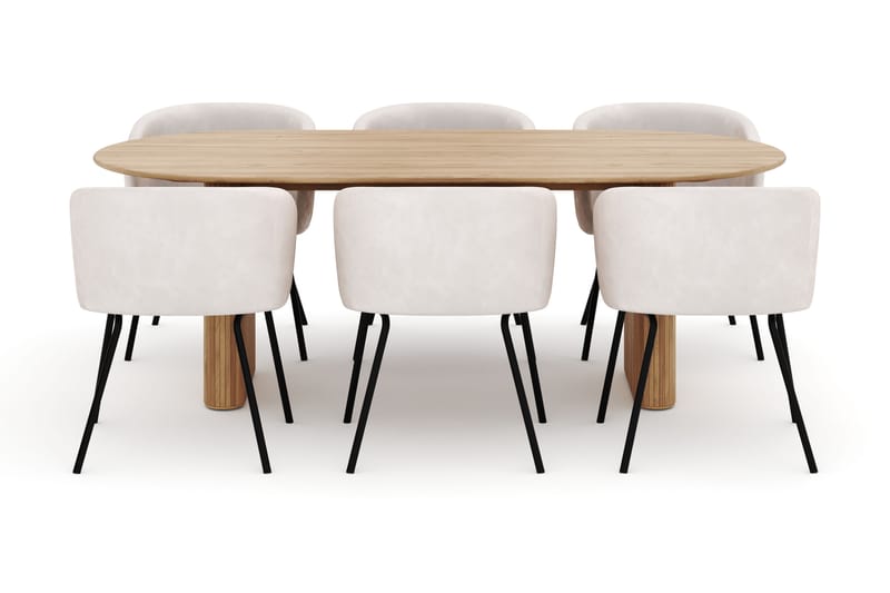 Noira Ovalt Spisebord 220 cm med 6 Berit Stoler - Natur - Møbler - Bord - Spisegrupper