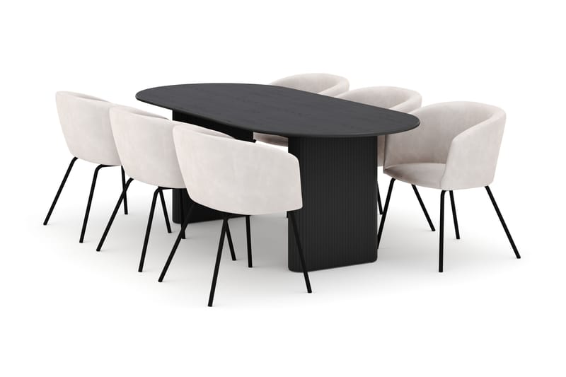 Noira Ovalt Spisebord 220 cm med 6 Berit Stoler - Svart - Møbler - Bord - Spisegrupper