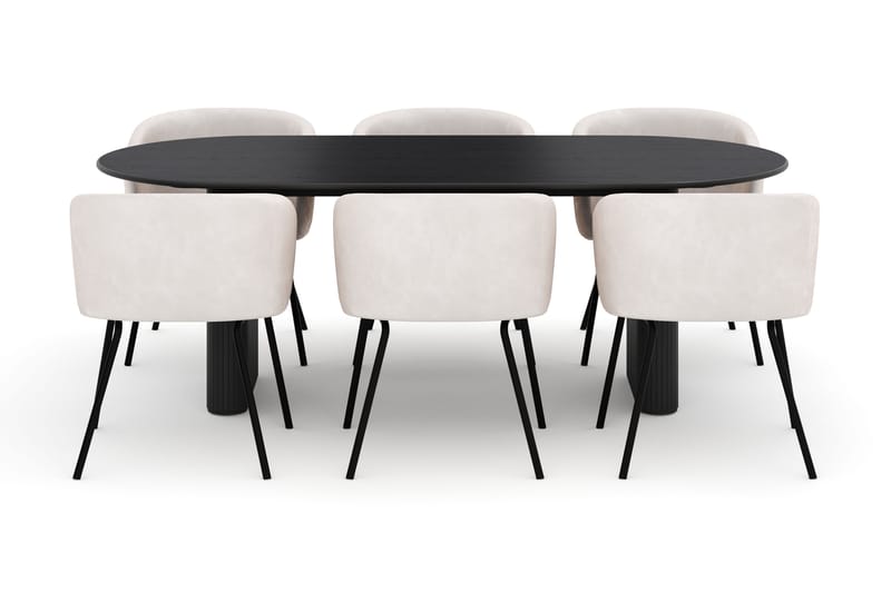 Noira Ovalt Spisebord 220 cm med 6 Berit Stoler - Svart - Møbler - Bord - Spisegrupper