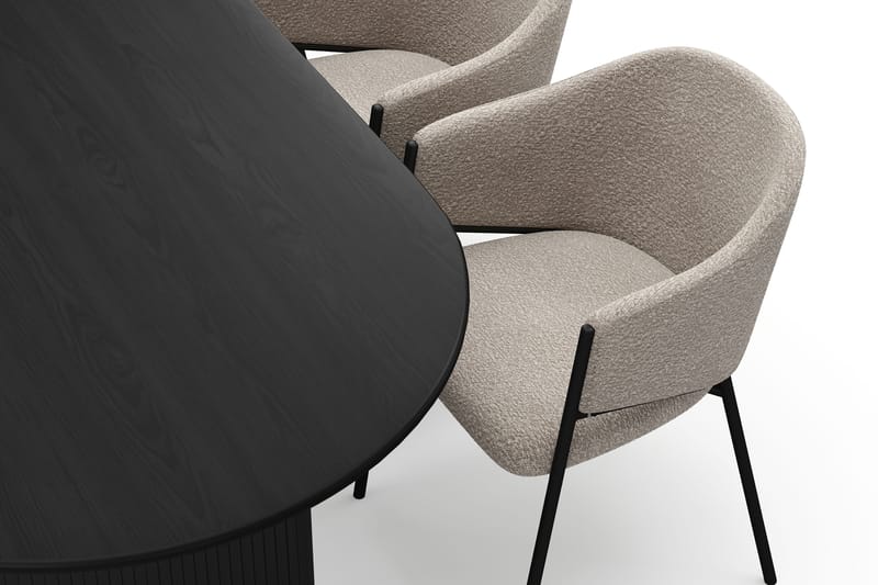 Noira Ovalt Spisebord 220 cm med 6 Filip Spisestoler - Svart / Taupe Bouclé - Møbler - Bord - Spisegrupper