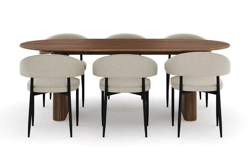 Noira Ovalt Spisebord 220 cm med 6 Sawako Stoler - Brun - Møbler - Bord - Spisegrupper