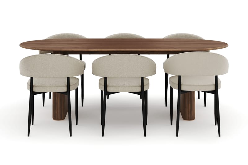 Noira Ovalt Spisebord 220 cm med 6 Sawako Stoler - Brun - Møbler - Bord - Spisegrupper