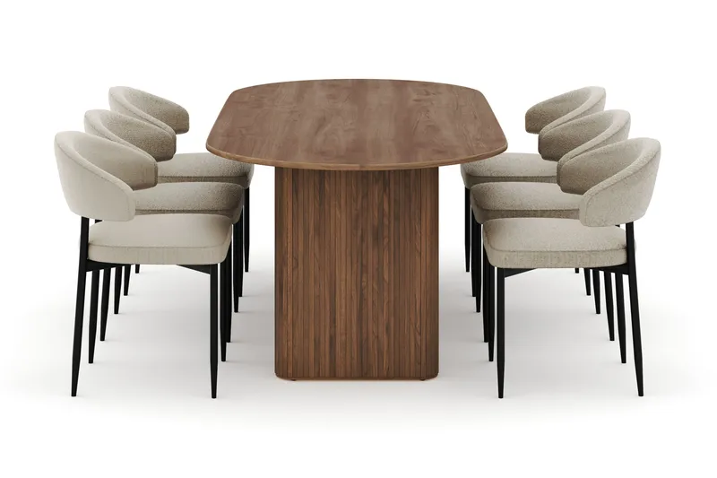 Noira Ovalt Spisebord 220 cm med 6 Sawako Stoler - Brun - Møbler - Bord - Spisegrupper