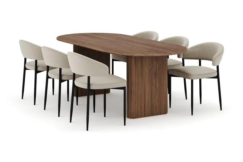 Noira Ovalt Spisebord 220 cm med 6 Sawako Stoler - Brun - Møbler - Bord - Spisegrupper