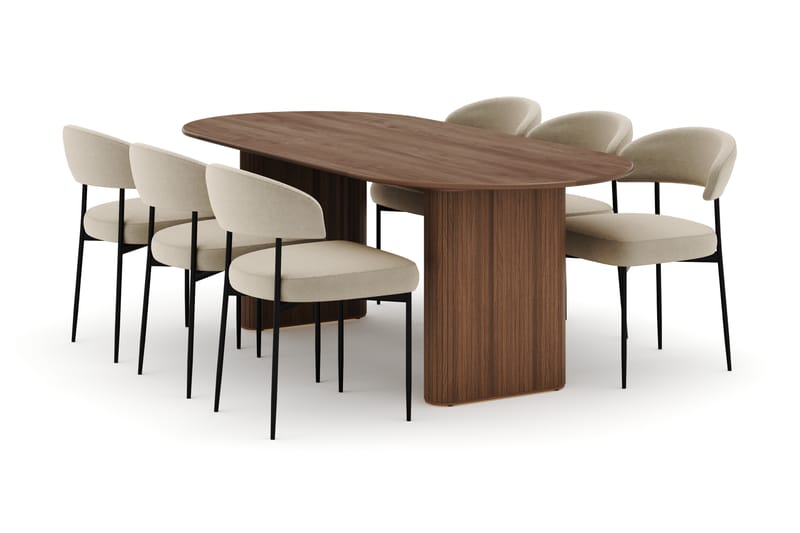Noira Ovalt Spisebord 220 cm med 6 Sawako Stoler - Brun - Møbler - Bord - Spisegrupper