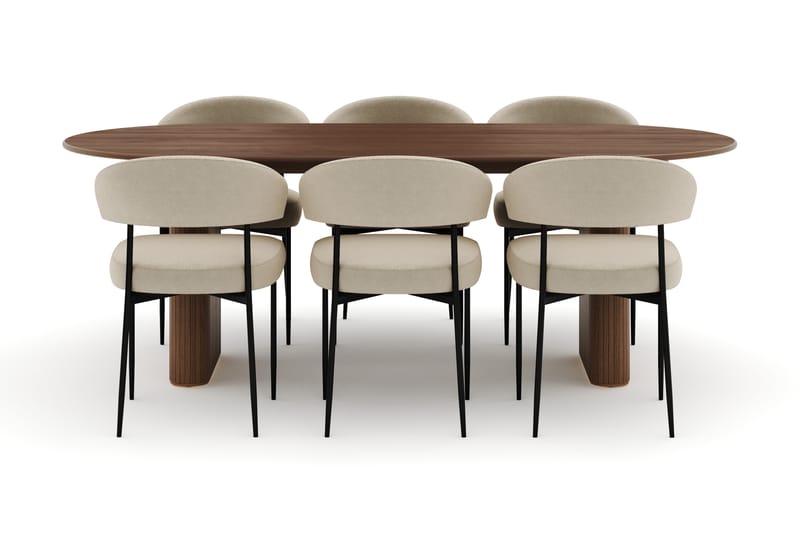 Noira Ovalt Spisebord 220 cm med 6 Sawako Stoler - Brun - Møbler - Bord - Spisegrupper