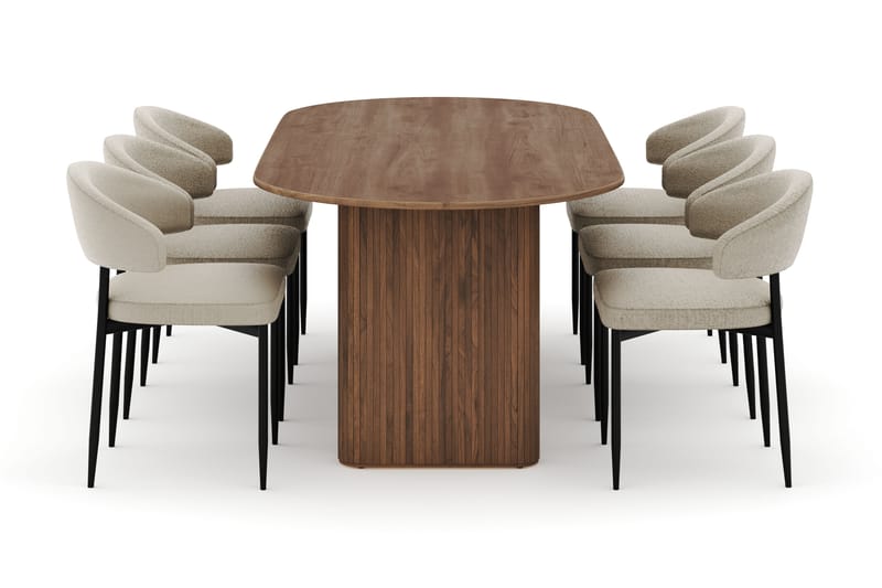 Noira Ovalt Spisebord 220 cm med 6 Sawako Stoler - Brun - Møbler - Bord - Spisegrupper