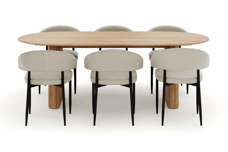 Noira Ovalt Spisebord 220 cm med 6 Sawako Stoler - Natur - Møbler - Bord - Spisegrupper