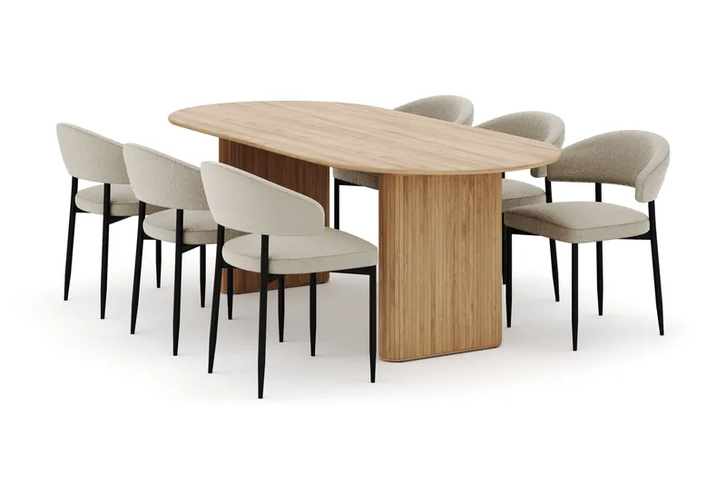 Noira Ovalt Spisebord 220 cm med 6 Sawako Stoler - Natur - Møbler - Bord - Spisegrupper