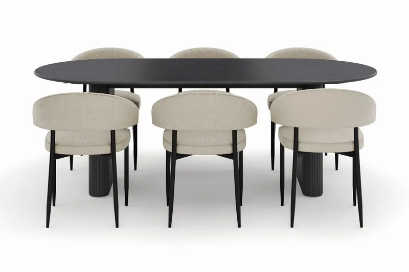 Noira Ovalt Spisebord 220 cm med 6 Sawako Stoler - Svart - Møbler - Bord - Spisegrupper