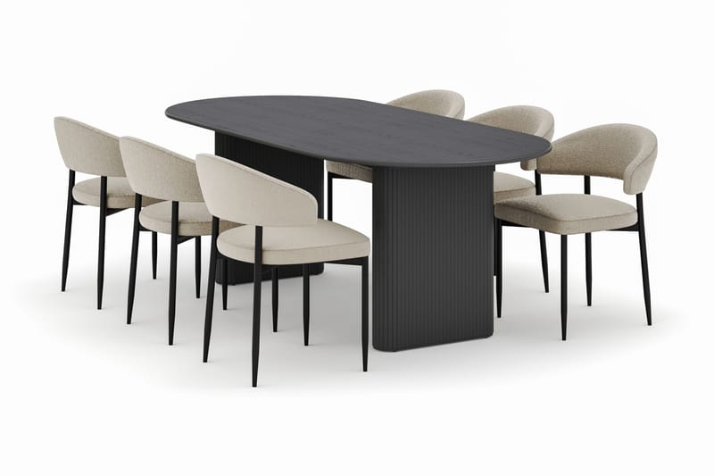 Noira Ovalt Spisebord 220 cm med 6 Sawako Stoler - Svart - Møbler - Bord - Spisegrupper