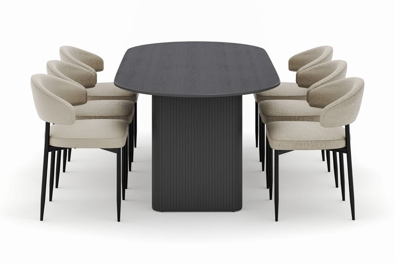 Noira Ovalt Spisebord 220 cm med 6 Sawako Stoler - Svart - Møbler - Bord - Spisegrupper