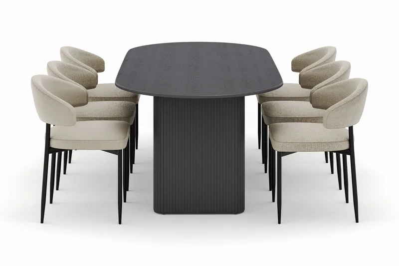 Noira Ovalt Spisebord 220 cm med 6 Sawako Stoler - Svart - Møbler - Bord - Spisegrupper