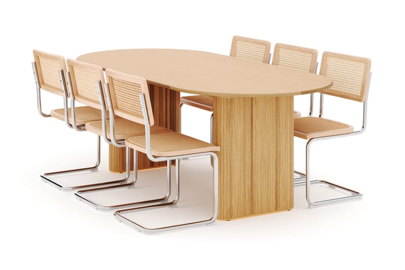 Noira Ovalt Spisebord 220 cm med 6 stk Build Matstkolar - Natur - Møbler - Bord - Spisegrupper