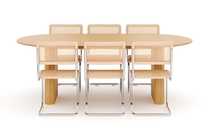 Noira Ovalt Spisebord 220 cm med 6 stk Build Matstkolar - Natur - Møbler - Bord - Spisegrupper