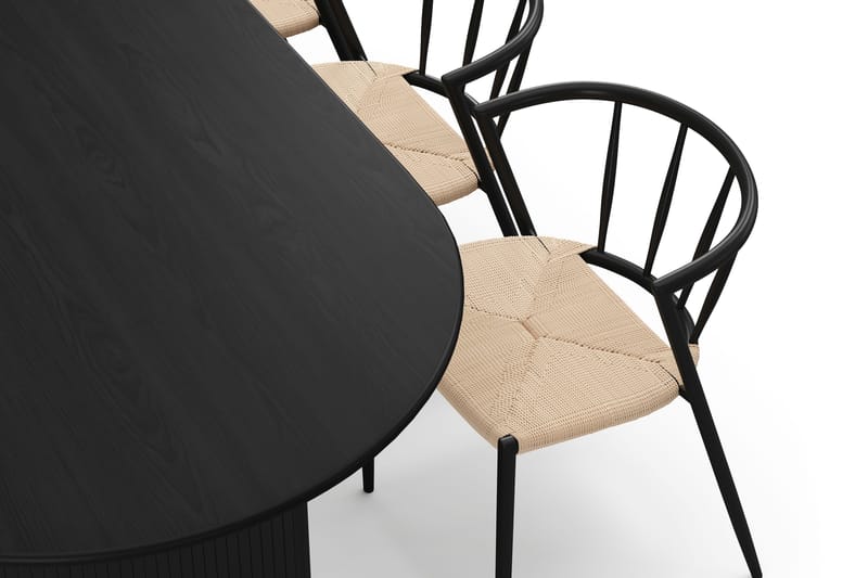 Noira Ovalt Spisebord 220 cm med 6 Winston Spisestoler - Svart / Beige / Metallben Svart - Møbler - Bord - Spisegrupper