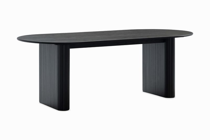 Noira Ovalt Spisebord 220 cm Svart + 6 stk Nibe stol beige med svarte ben - Svart/Beige - Møbler - Bord - Spisegrupper