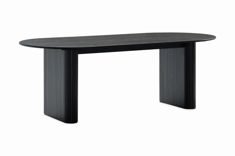 Noira Ovalt Spisebord 220 cm Svart + 8 Nibe stol beige med valnøttben - Svart/Beige - Møbler - Bord - Spisegrupper