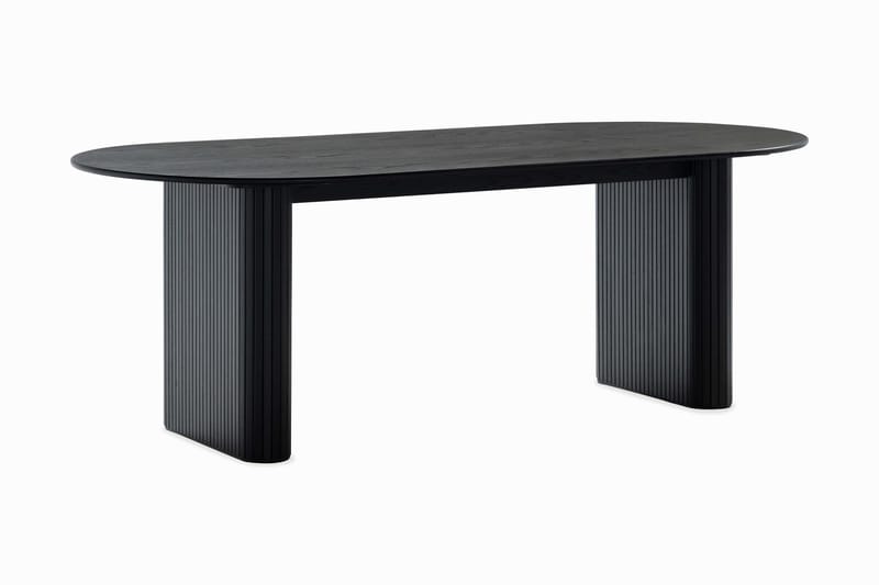 Noira Ovalt Spisebord 220 cm Svart + 6 Nibe stol beige med valnøttben - Svart/Beige - Møbler - Bord - Spisegrupper