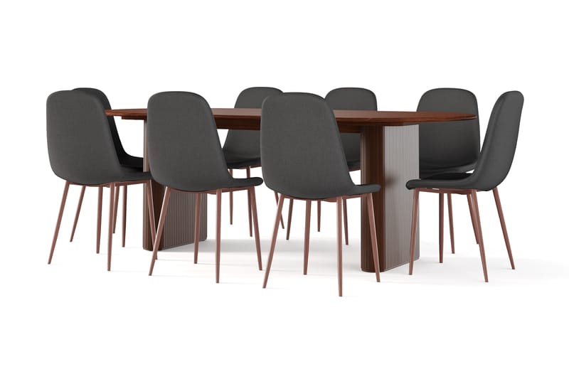 Noira Ovalt Spisebord 220 cm Valnøtt + 8 stk Nibe stol svart med valnøttben - Brun/Svart - Møbler - Bord - Spisegrupper