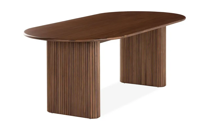 Noira Ovalt Spisebord 220 cm Valnøtt + 8 Nibe stol beige med valnøttben - Brun/Beige - Møbler - Bord - Spisegrupper
