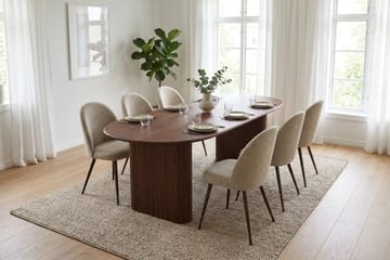 Noira Rektangulær Spisegruppe 180 cm – Spisebord med 6 Nibe Plus Spisestoler i Tre med Valnøttutseende - Brun - Møbler - Bord - Spisegrupper